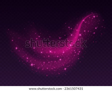 Pink dust cloud with sparkles isolated on dark background. Stardust sparkling background. Glowing glitter smoke or splash. Vector illustration. Christmas or Valentines Day romantic decoration.