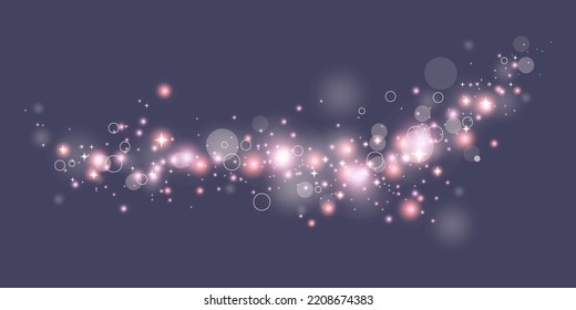 Pink dust light. Christmas background of shining dust Christmas glowing light bokeh confetti and spark isolated from background