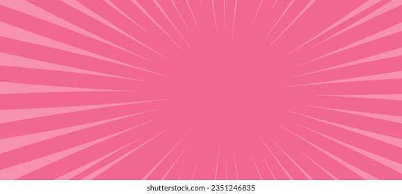 Pink dynamic manga style speed lines with comic radial burst. Texture capturing anime fight essence, framed by rays. Ideal for comic book and anime enthusiasts. Flat illustration isolated