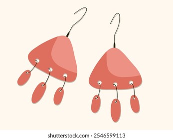 Pink earrings with beads and hook fastening. Jewelry, bijouterie, accessories, beauty and fashion. Vector illustration