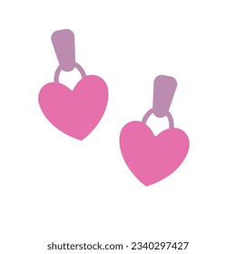 Pink earrings with hearts isolated on white background.
