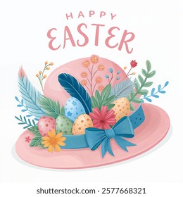 Pink Easter bonnet for Easter decoration illustration.