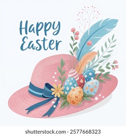 Pink Easter bonnet for Easter decoration illustration.