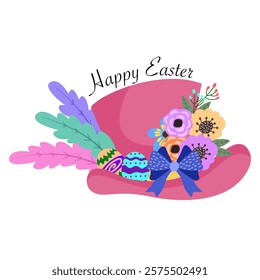 Pink Easter bonnet for Easter decoration vector illustration.