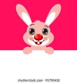 Pink Easter bunny with a blank sign