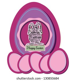 Pink Easter bunny design with text and easter eggs Vectors