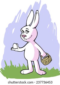 Pink easter bunny with easter egg and basket