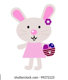 Pink easter bunny with eggs isolated on white