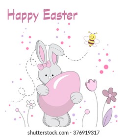 Pink Easter bunny holding a sugar egg