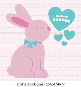Pink Easter bunny illustration. Happy easter card