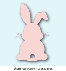 pink easter bunny shadowed over blue background, abstract vector art illustration