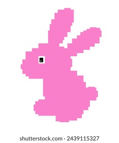 Rosa Osterhase stehend im Pixelstil. Es gibt einen weißen Rand.