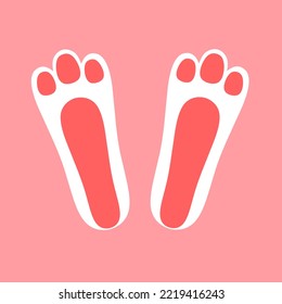 Pink easter bunny trail on pink background. Front and back paws vector, great for logos, greeting cards, kids cards, cute.