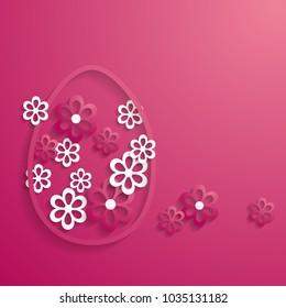 pink Easter card with paper flowers and an egg frame