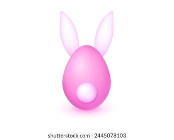 Pink easter egg with funny ears of rabbit a back view isolated on white background. 3D design elements for Happy Easter concept. Vector illustration.