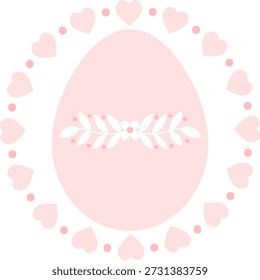 Pink Easter Egg with Heart-Shaped Wreath and Space for Text, Cute Illustration for Greeting Cards and Wall Art