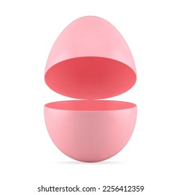 Pink Easter egg open container for present storage decorative design element 3d icon realistic vector illustration. Premium eggshell box for surprise holiday festive celebration abstract box package