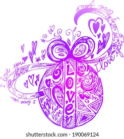 Pink Easter egg ornate with LOVE and doodles