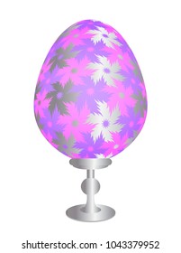 Pink easter egg with silver floral pattern.