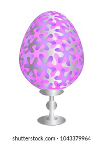 Pink easter egg with silver floral pattern.
