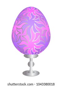 Pink easter egg with silver floral pattern.