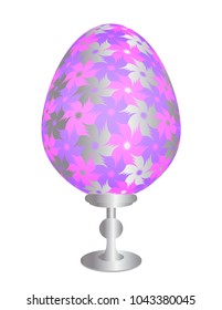 Pink easter egg with silver floral pattern.