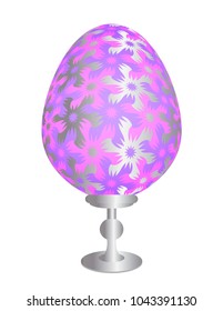 Pink easter egg with silver floral pattern.