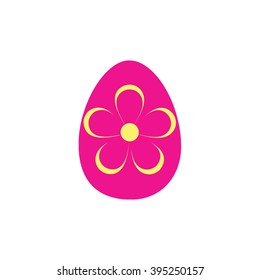 Pink Easter egg yellow flower vector icon