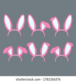 Pink Easter Masks with Rabbit Ears Set for Celebration and Holiday. Vector illustration of Ostern Bunny Ear Costume Headband