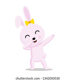 Pink Easter rabbit or bunny is doing dabbing