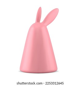 Pink Easter rabbit ears abstract cone shape geometric statuette holiday bauble design realistic 3d icon vector illustration. Cute bunny hare congratulations hat smooth elegant ceramic plaything