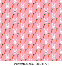 pink Easter seamless cute bunny and carrots pattern