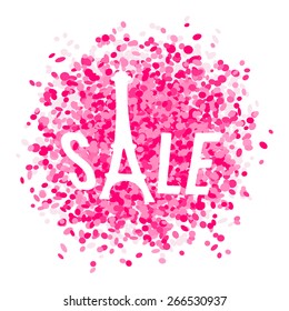Pink Eiffel tower shape sale vector lettering illustration
