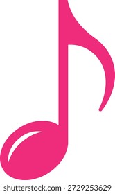 Pink eighth note music symbol icon on transparent background for audio