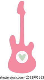 Pink electric bass guitar isolated white background.