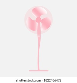 pink electric fan. Cooling the apartment, the climate control in the room. Stylish appliances for the home.