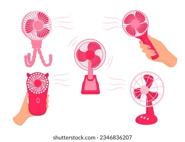 Pink Electric Fans set. Vector illustration in cartoon style