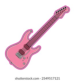 Vector de guitarra eléctrica rosa, Vector de ilustración de guitarra rosa, instrumento musical Pink Electric Guitar.