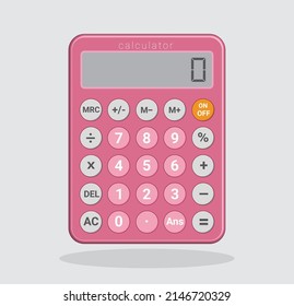 Pink electronic calculator in flat style. Pocket calculators for finance, business, math, and education, Digital keypad math device, vector illustration.