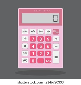 Pink electronic calculator in flat style. Pocket calculators for finance, business, math, and education, Digital keypad math device, vector illustration.