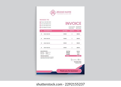 pink elegant corporate invoice design