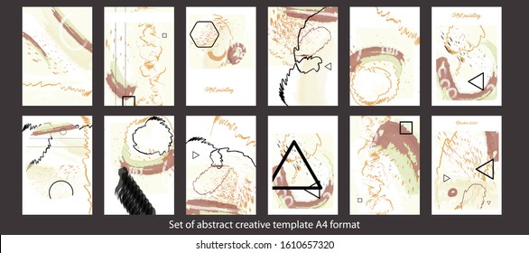 Pink elegant creative card templates set. Collection of romantic invitations with gold abstraction background line color