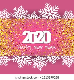
Pink elegant festive background with snowflakes for the new year 2020