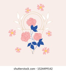 Pink elegant flowers and geometric elements illustration, perfect to use on the web or in print