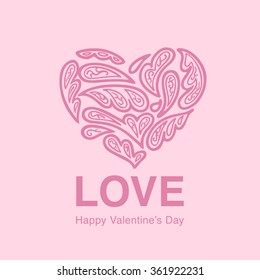 Pink elegant ornamental hand drawn heart shape is great for Valentine's day card.