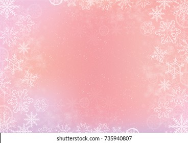 The pink elegant winter background with the snowflake border