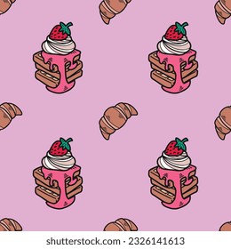 pink elements strawberry dessert seamless pattern 