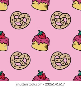 pink elements strawberry dessert seamless pattern 