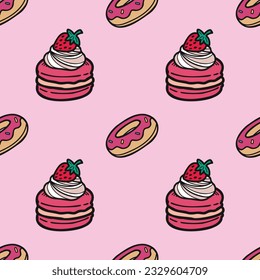 pink elements strawberry dessert seamless pattern 