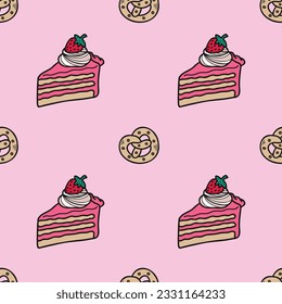 pink elements strawberry dessert seamless pattern 